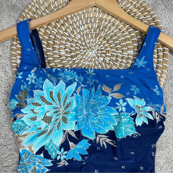 Roxanne Bra Sized Swimsuit One Piece Bathing Suit Floral Tropical Blue 10/34C - Picture 2 of 11